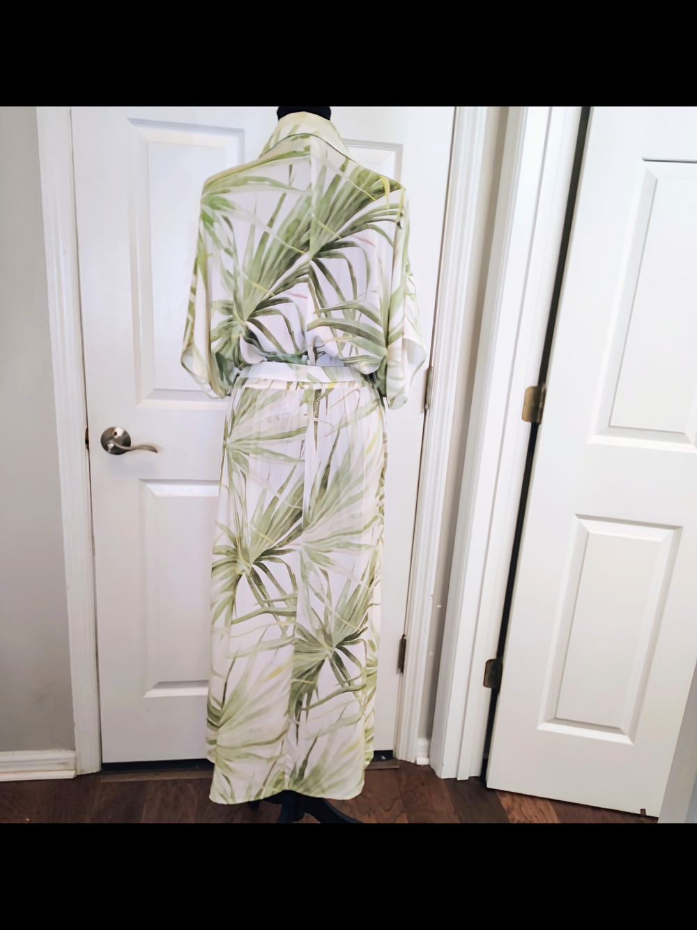 NEW H&M Leaf Floral Maxi Belted Summer Dress White Boho Retro Vacation Flowy XXL